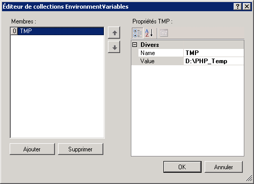 Editer Variables d'environnement fichiers temporaires Zend Opcache